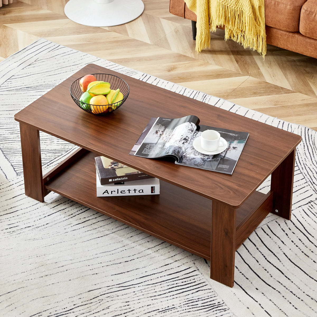 Walnut Textured Double Layered MDF Coffee Table 43.3" x 21.6" x 16.5" G5607