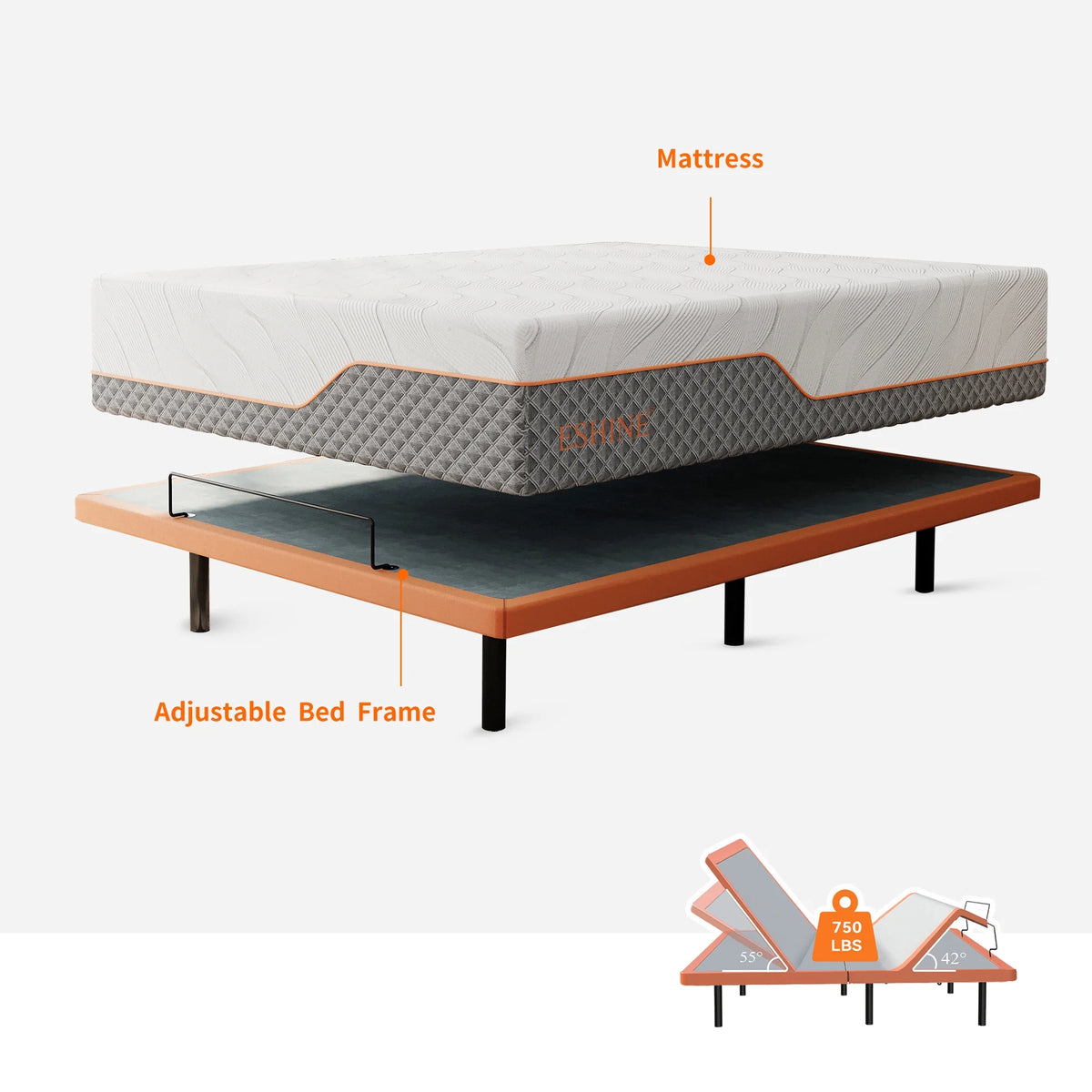 Queen Adjustable Bed Frame with 14 inch Hybrid Memory Foam Mattress Z484909