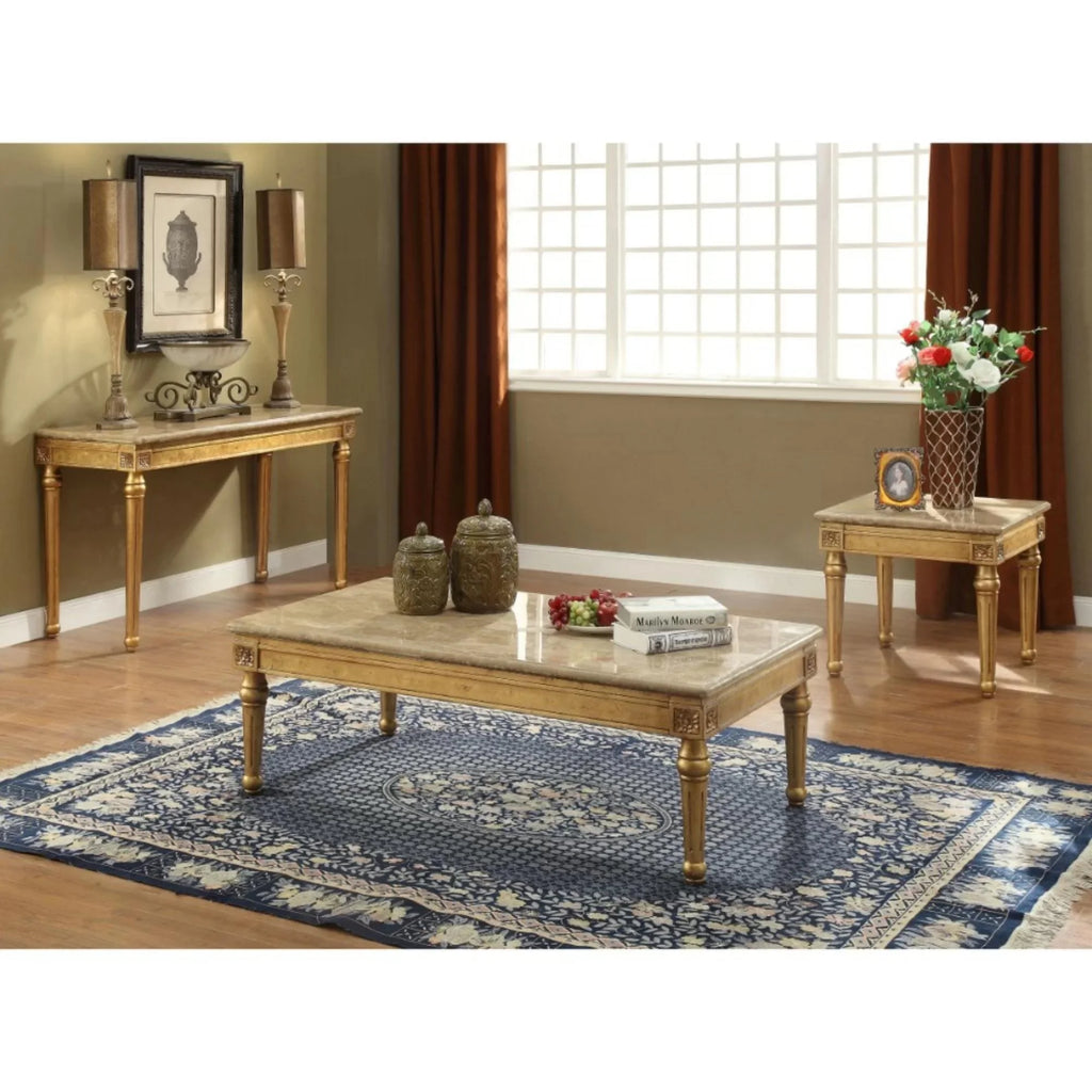 Beige Marble Antique Gold 3pcs Living Room Set P525