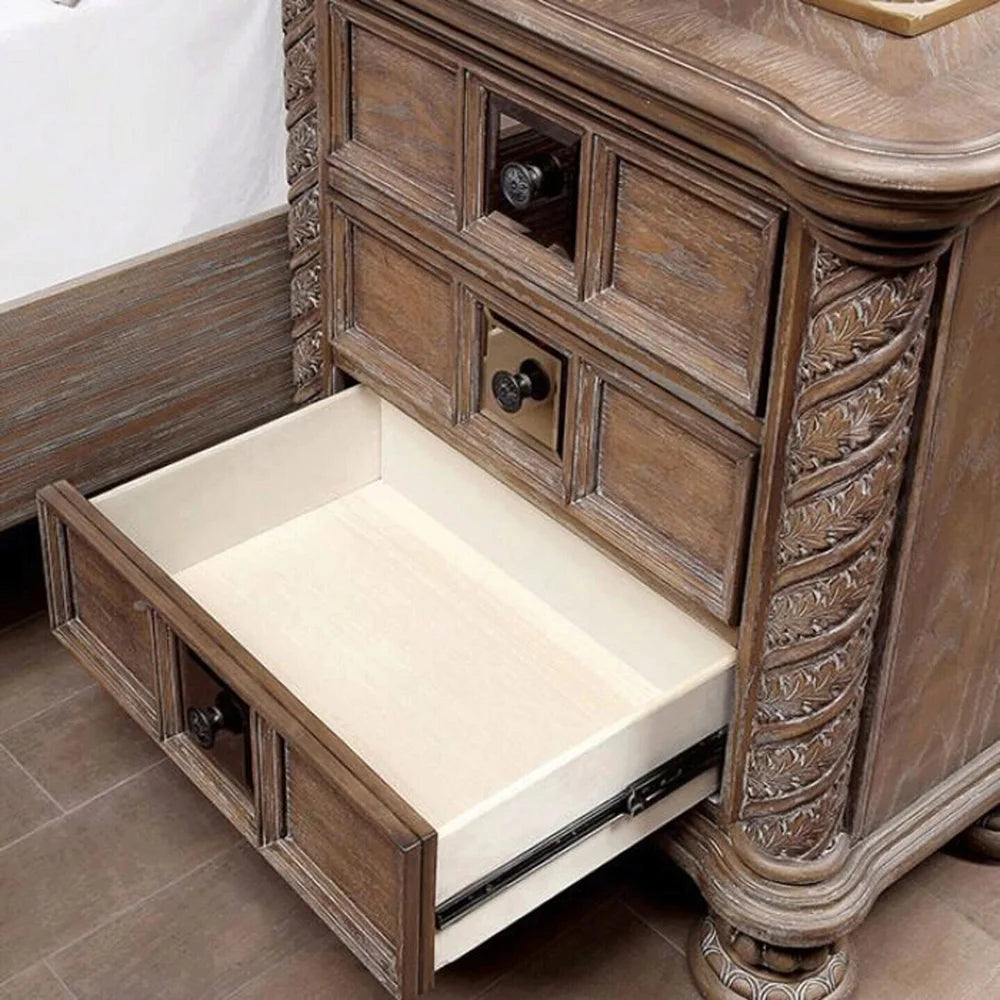 Rustic 3 Drawer Solid Wood Nightstand K15420