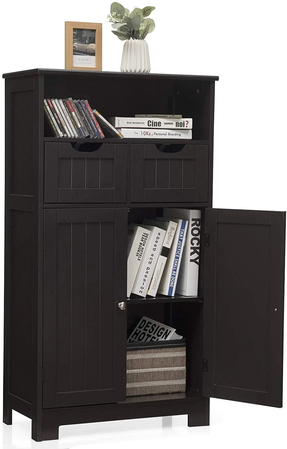 Grey Bathroom Floor Storage Cabinet with Open Shelf Z69129