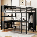 Full Size White Metal Loft Bed with L Shaped Desk and Wardrobe B699