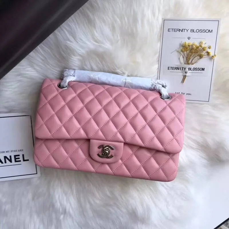 Pink Lambskin Leather Flap Bag I385891