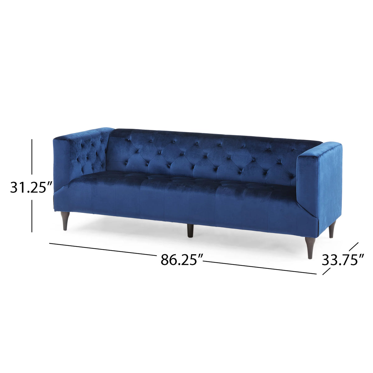 Midnight Blue Espresso Gold Tufted Fabric 3 Seater Sofa D2699