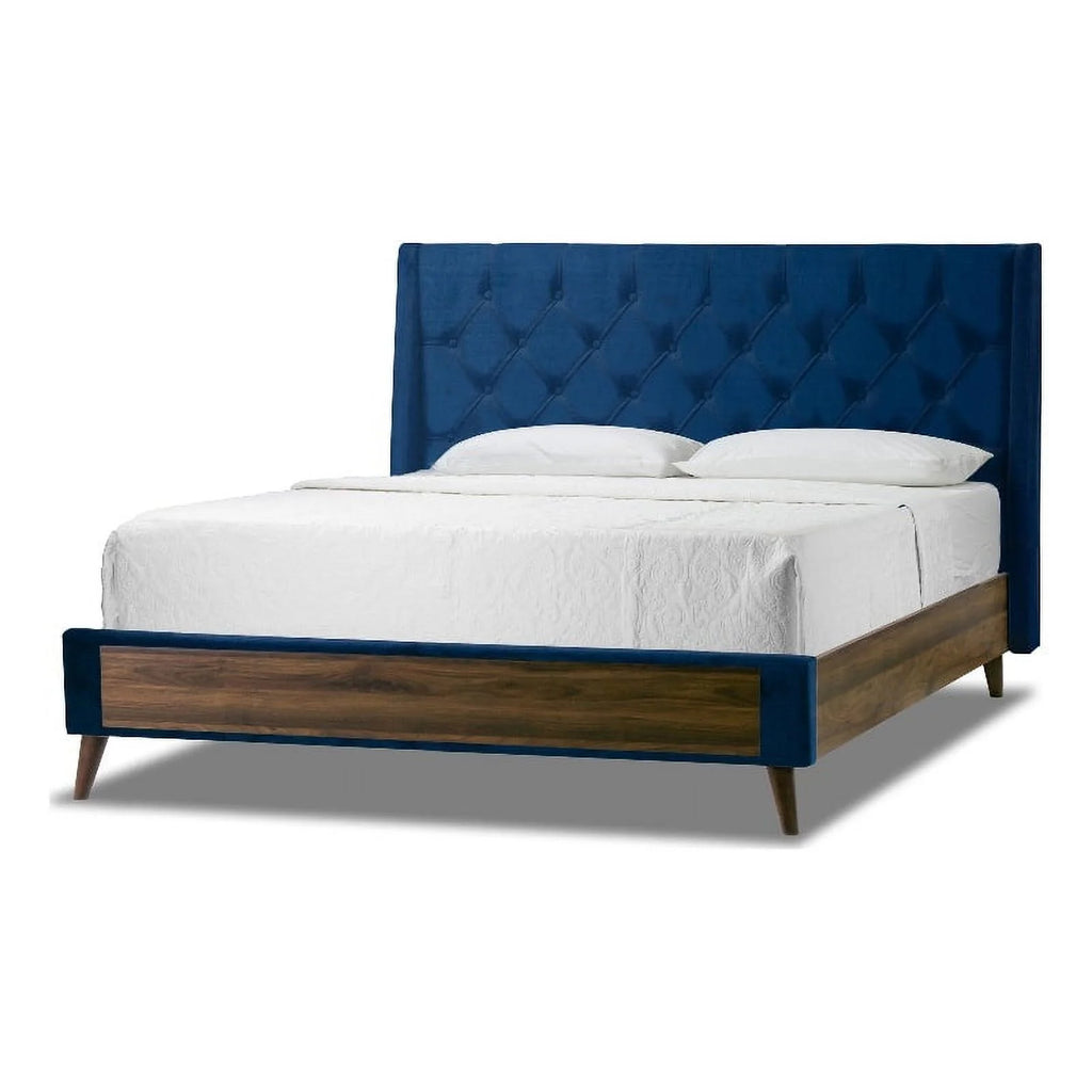 Blue Queen Fabric Bed with Button Tufting U450