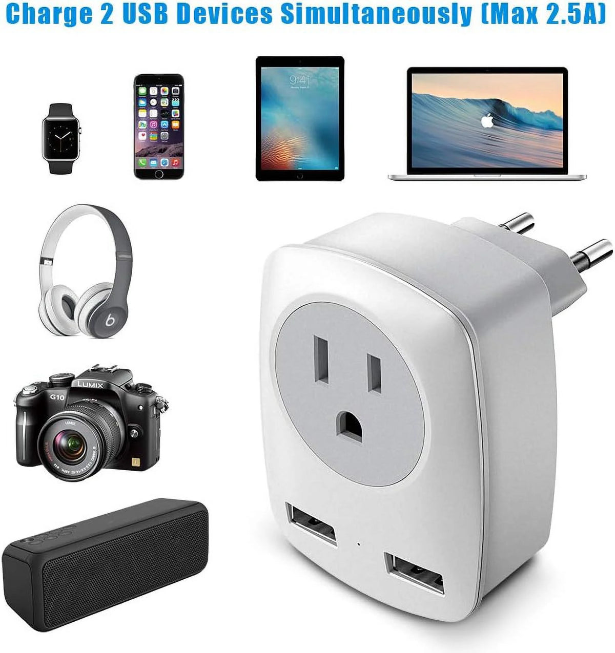 European Travel Plug Adapter 2Pack Type C W123