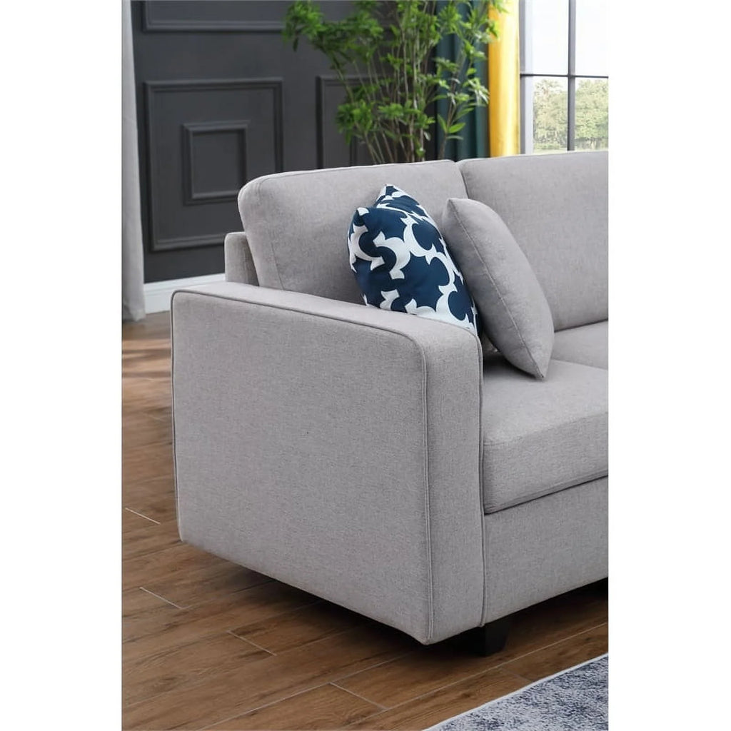 Light Gray Reversible Fabric Sectional Sofa with Ottoman Y115