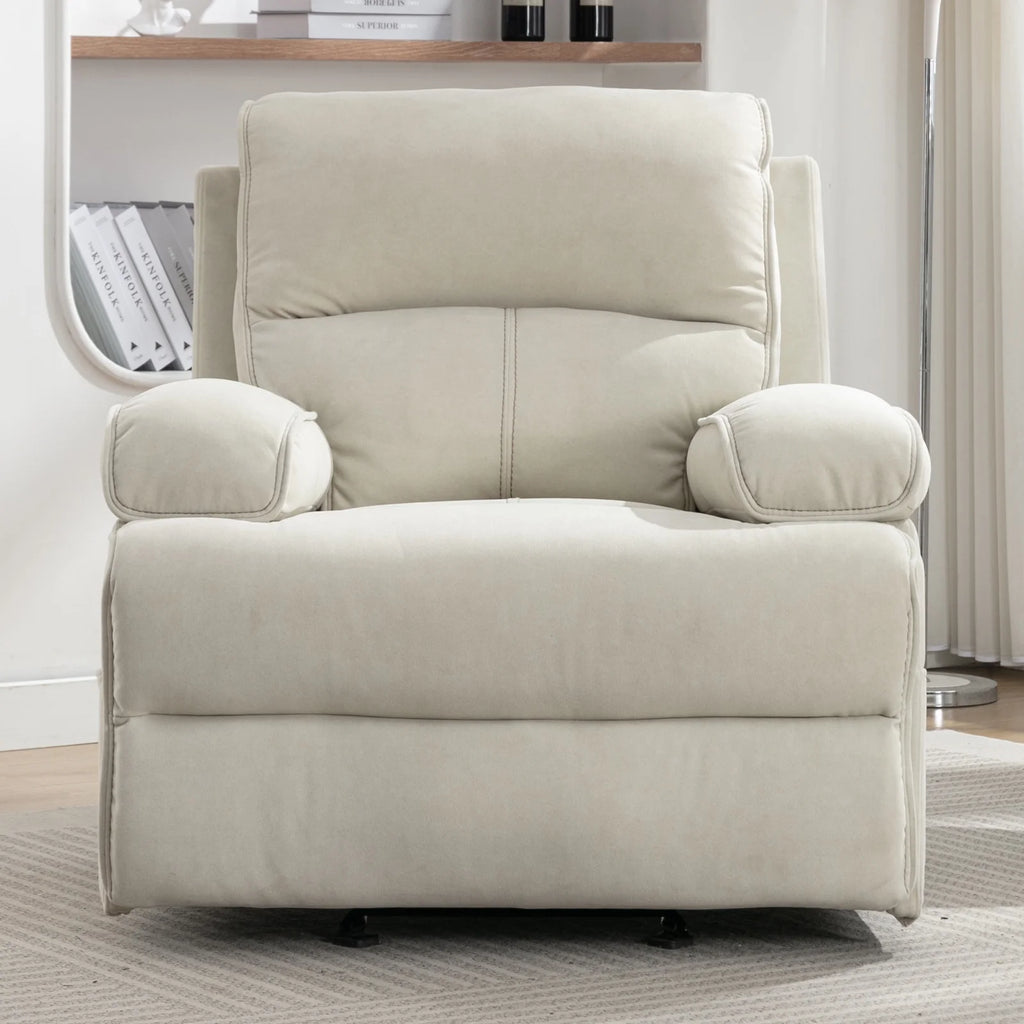 Beige Velour Recliner Chair with Heat Vibration F392