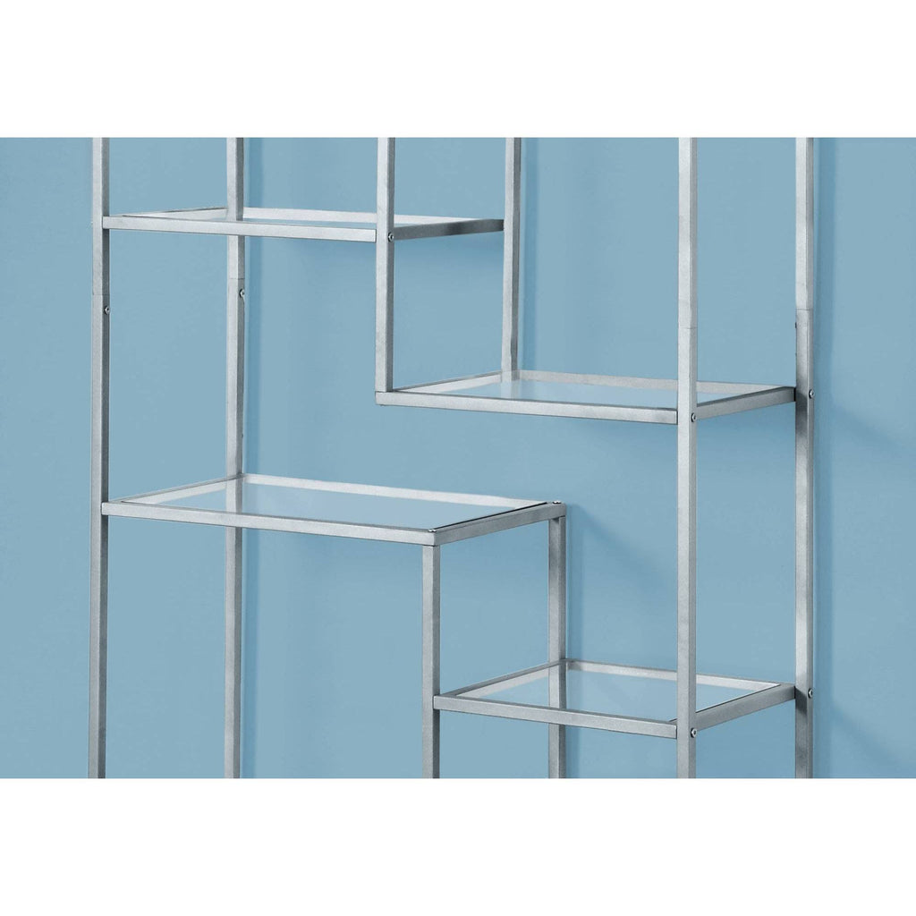 72x22H Silver Metal Bookcase with Tempered Glass Q9656