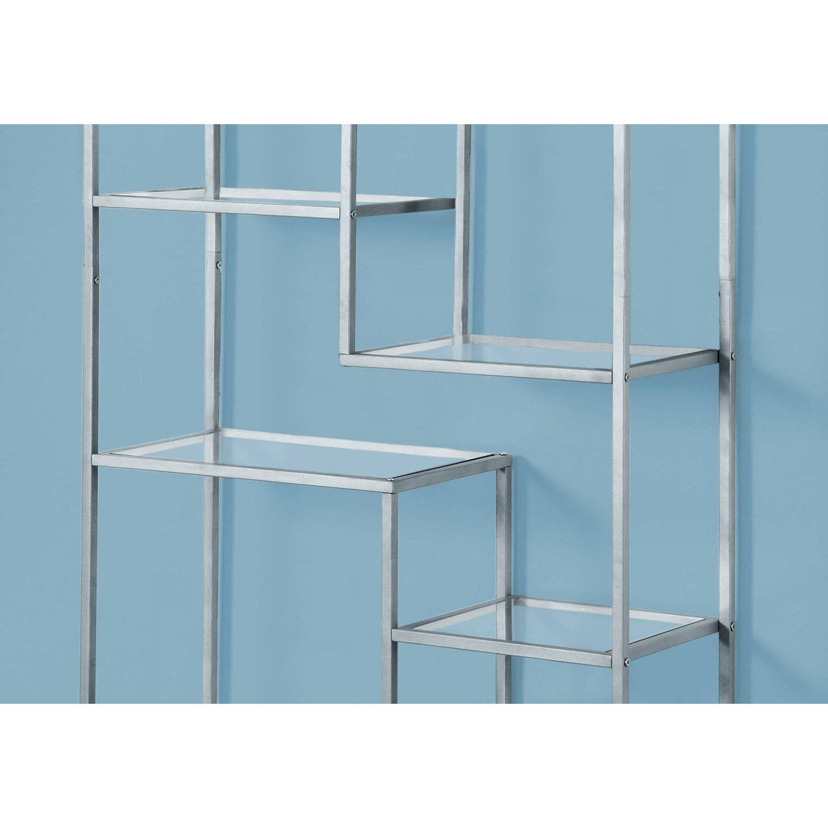 72x22H Silver Metal Bookcase with Tempered Glass Q9656