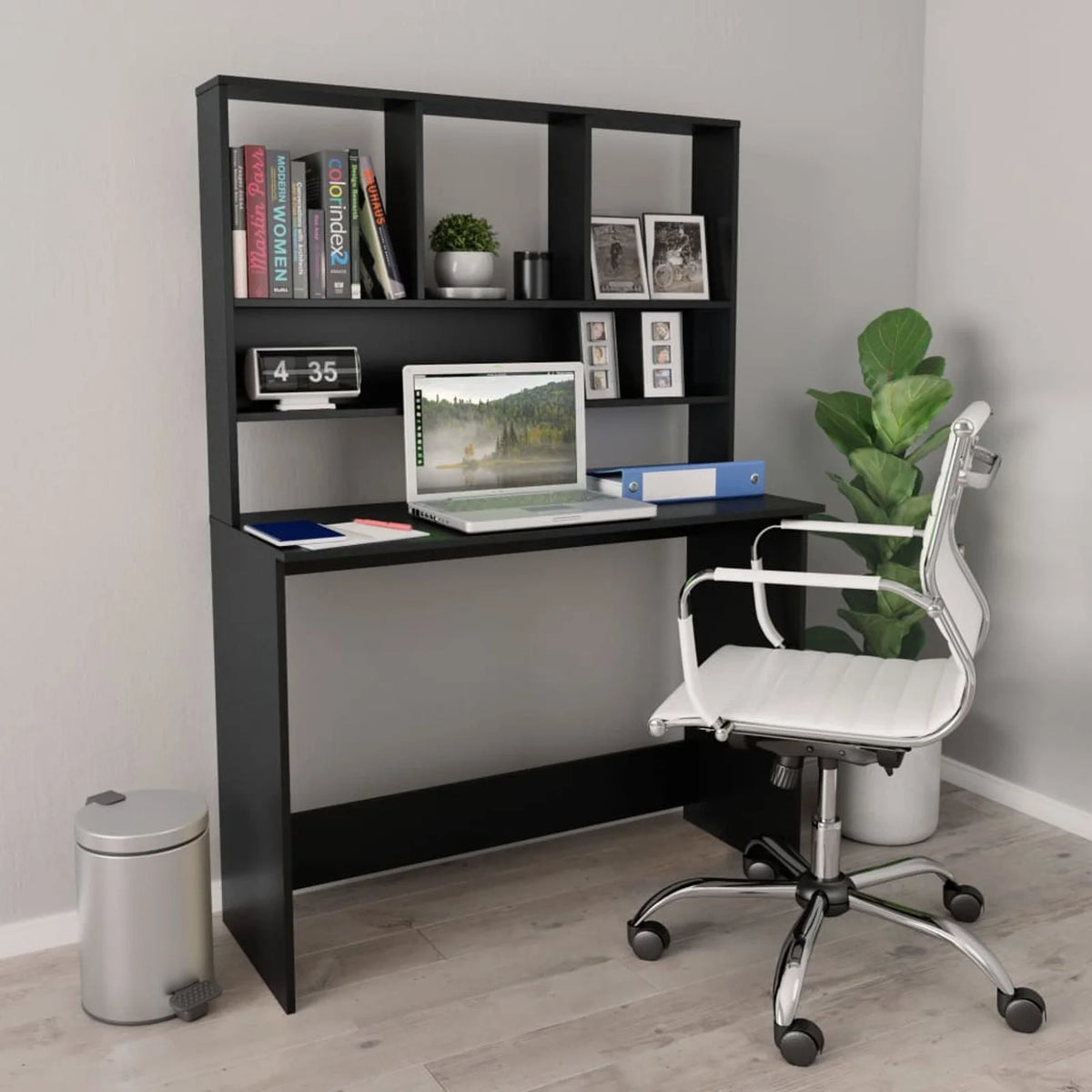 Black Computer Desk with Storage Shelves P77367