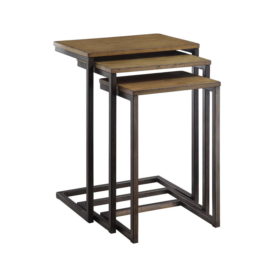 Brown and Black Set of 3 Nesting Tables with Mango Wood Top I530005