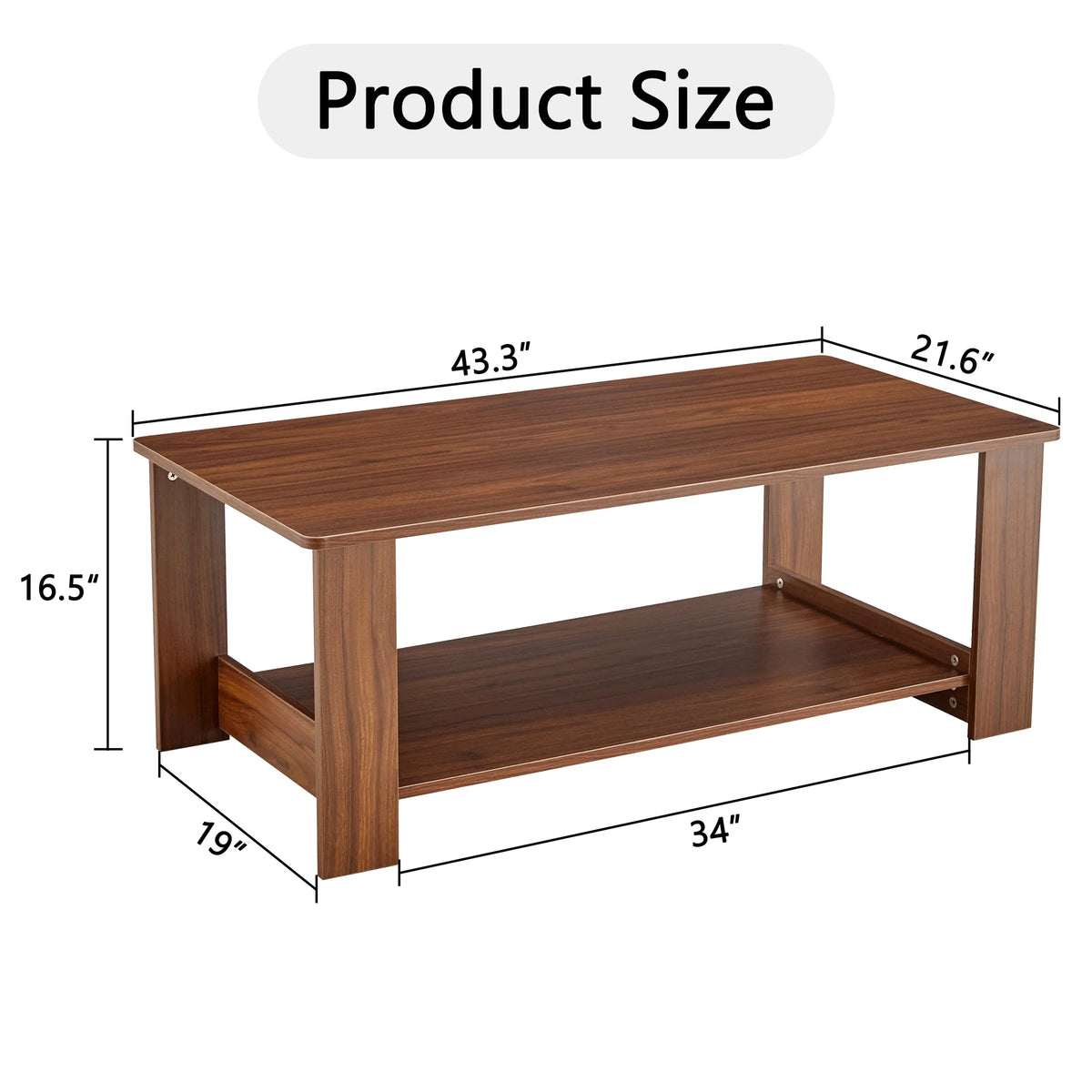 Walnut Textured Double Layered MDF Coffee Table 43.3" x 21.6" x 16.5" G5607