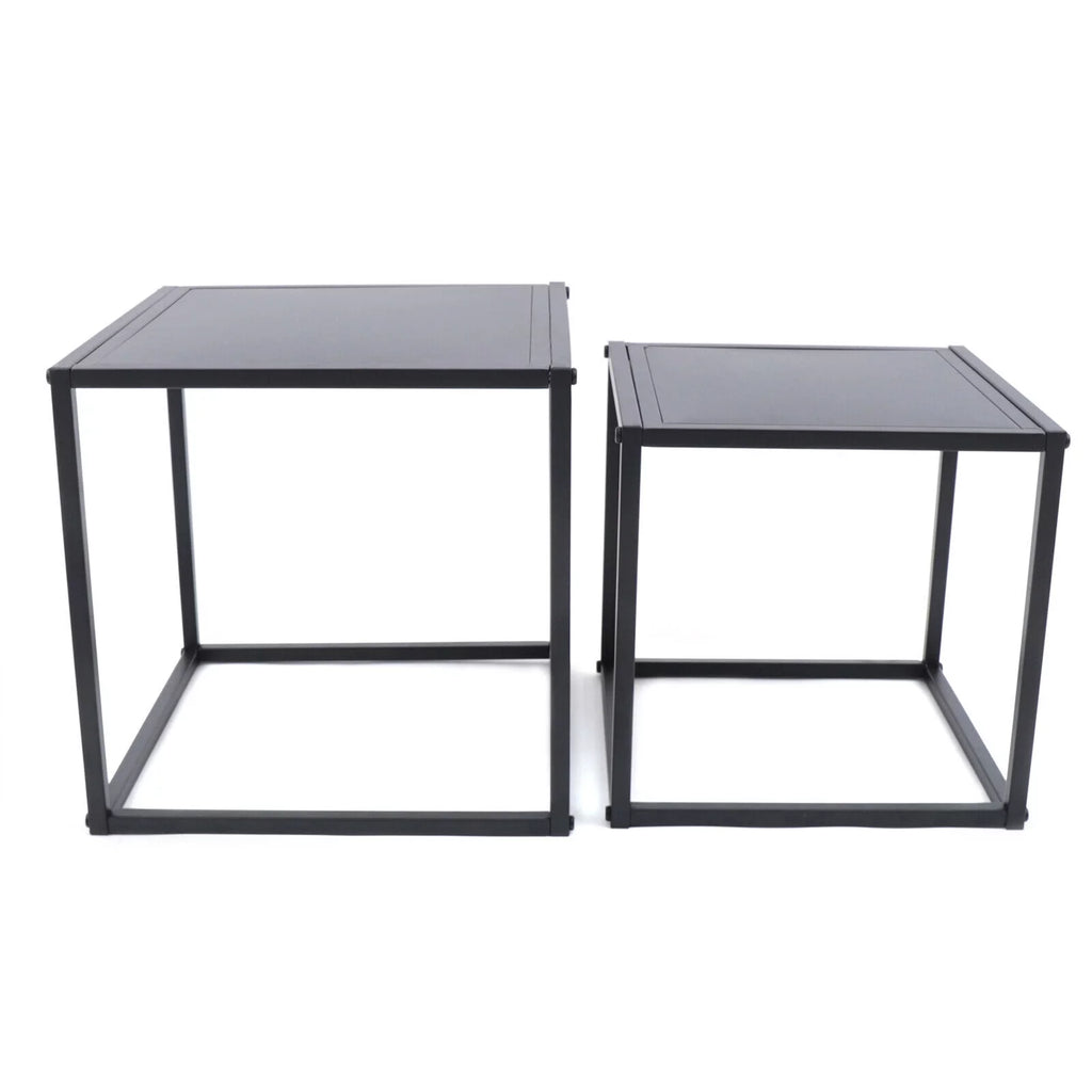 2Pcs Modern Square Metal Coffee Table Side Table End Table Matt Black O14826