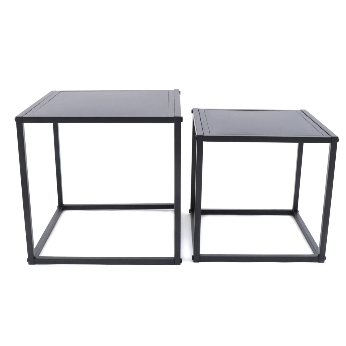 2Pcs Modern Square Metal Coffee Table Side Table End Table Matt Black O14826