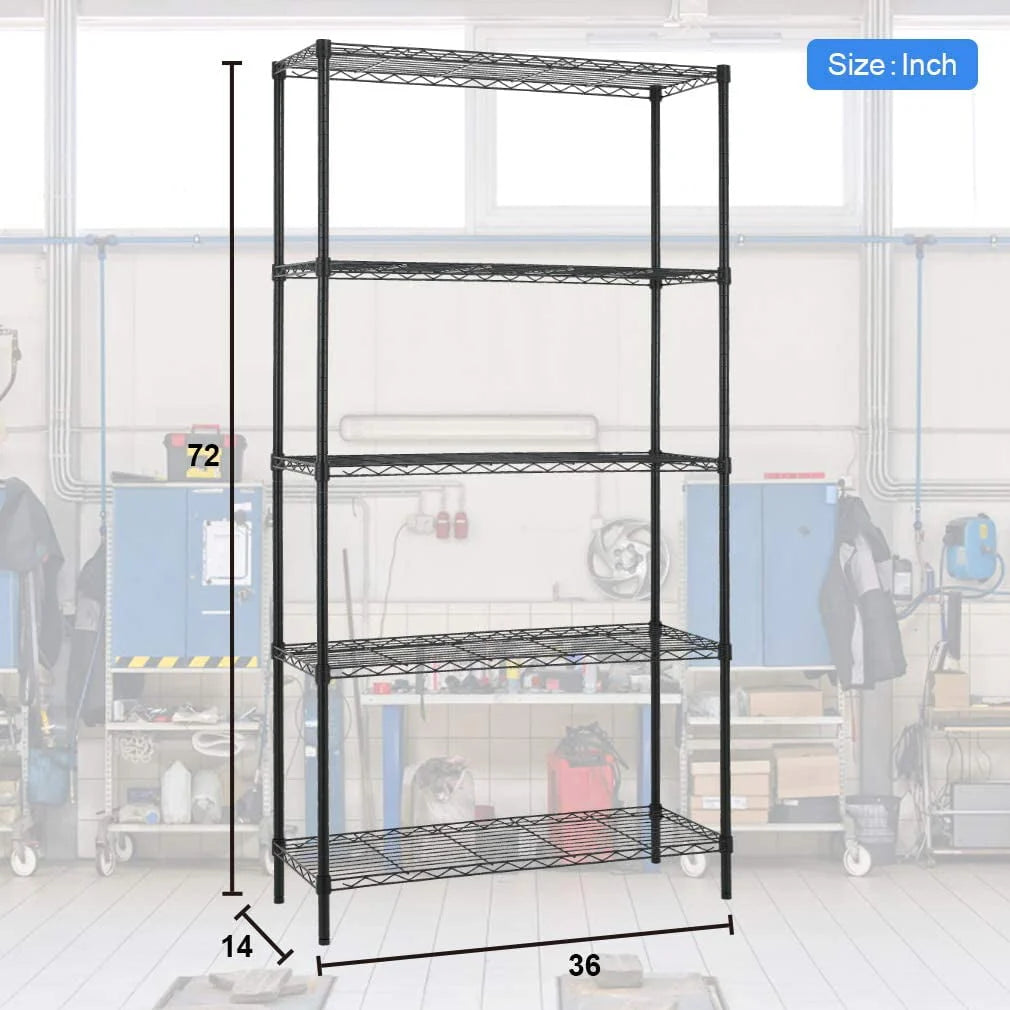 5 Tier Wire Shelving Unit Black M579