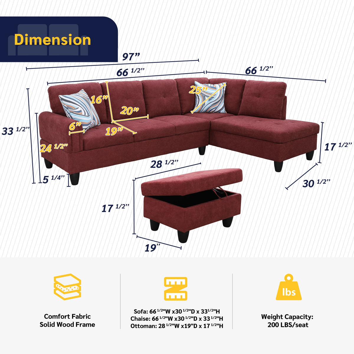 3 Piece Upholstered Sectional Right Hand Facing K3698