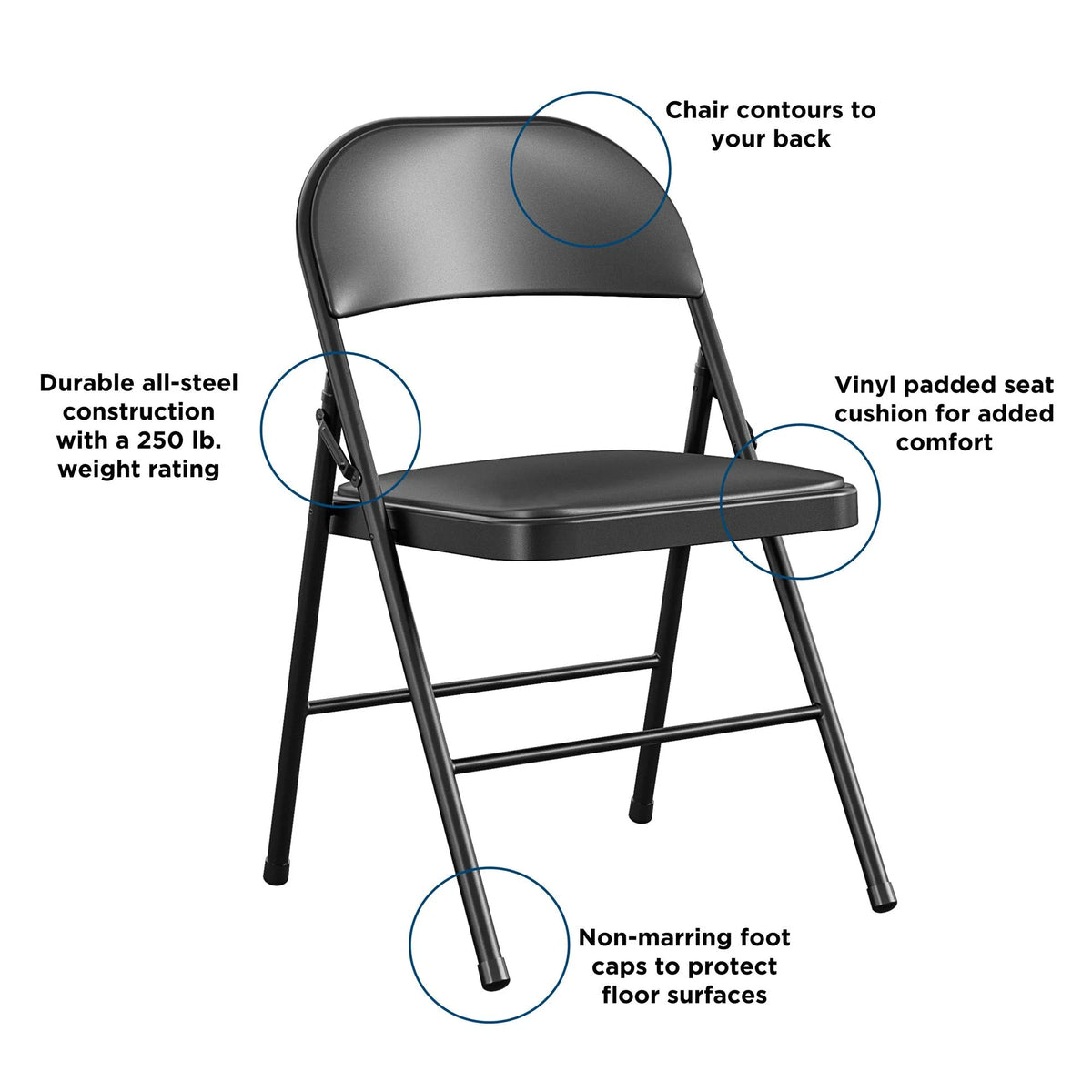 Black Vinyl Padded Metal Folding Chair 4-Pack R664