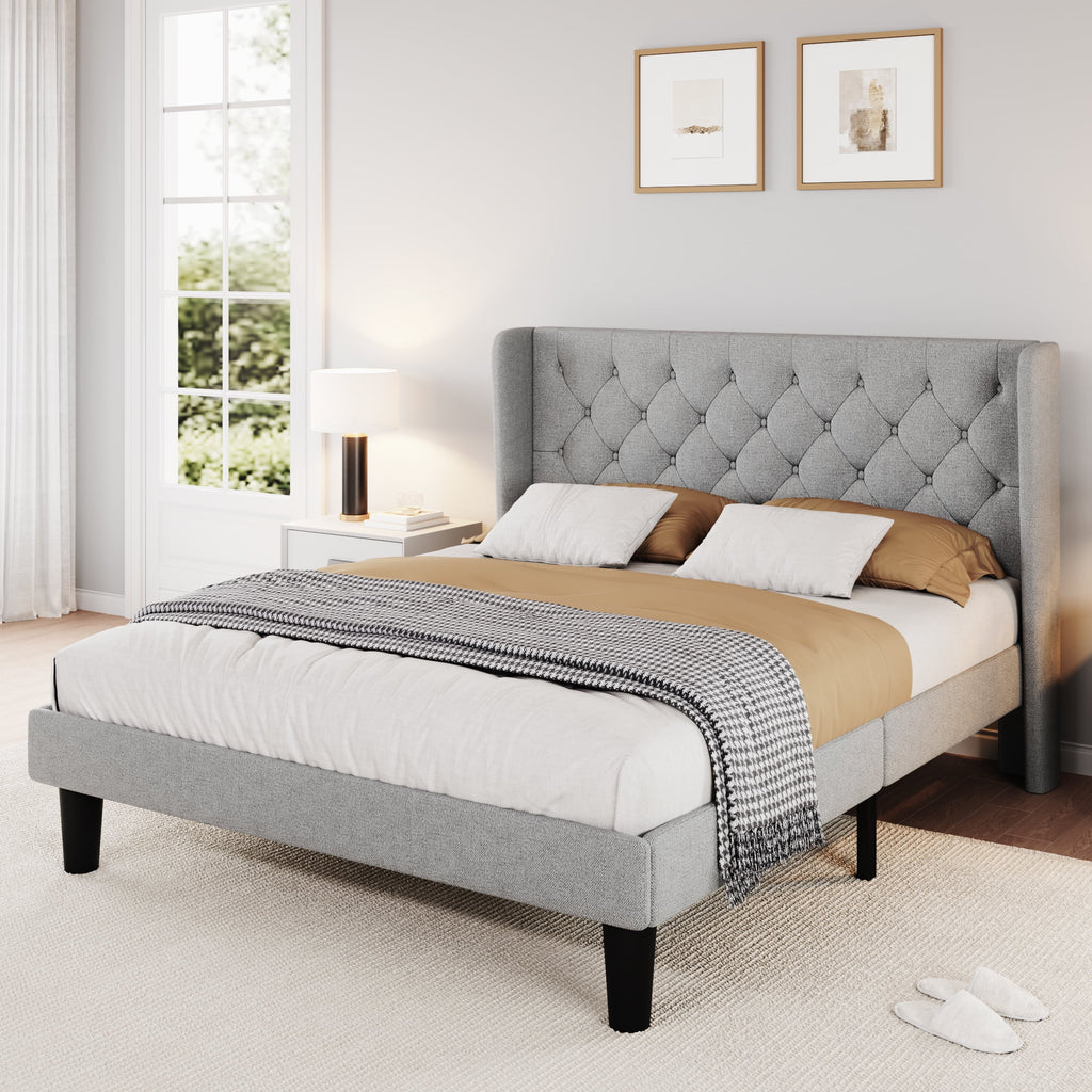 Queen Size Dark Grey Upholstered Platform Bed Frame U867