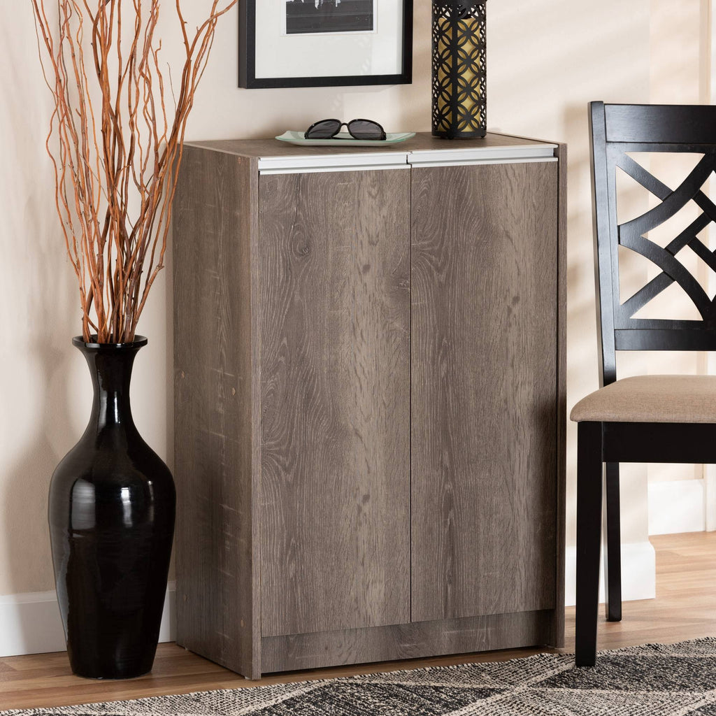 Weathered Oak Finished Wood 2-Door Shoe Cabinet I9964