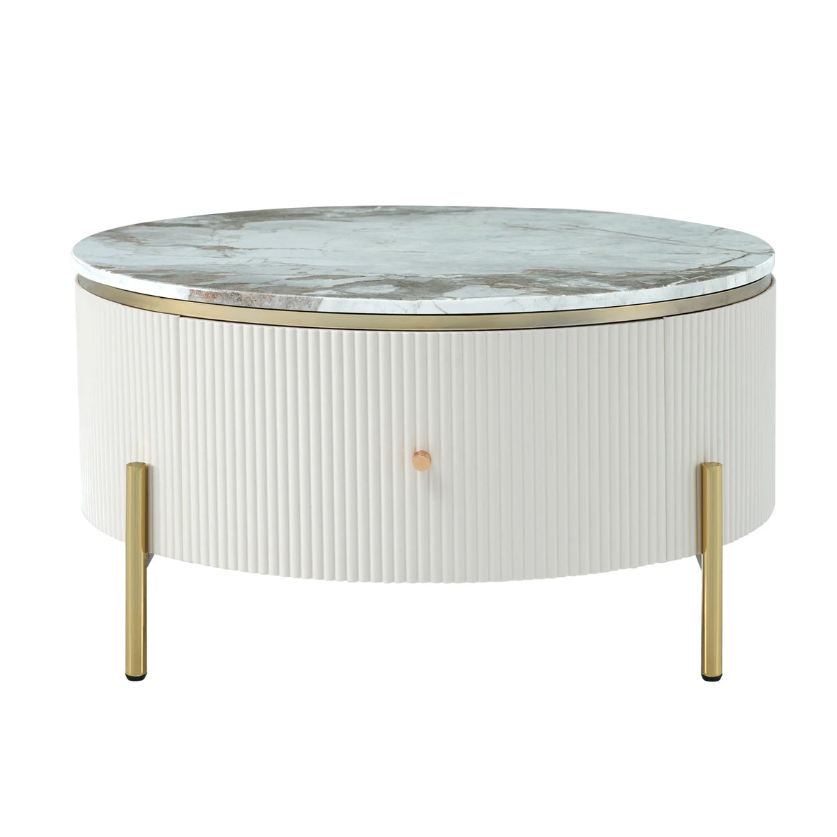 Modern Round Coffee Table with 2 Drawer, Sintered Stone Top, White Y16843