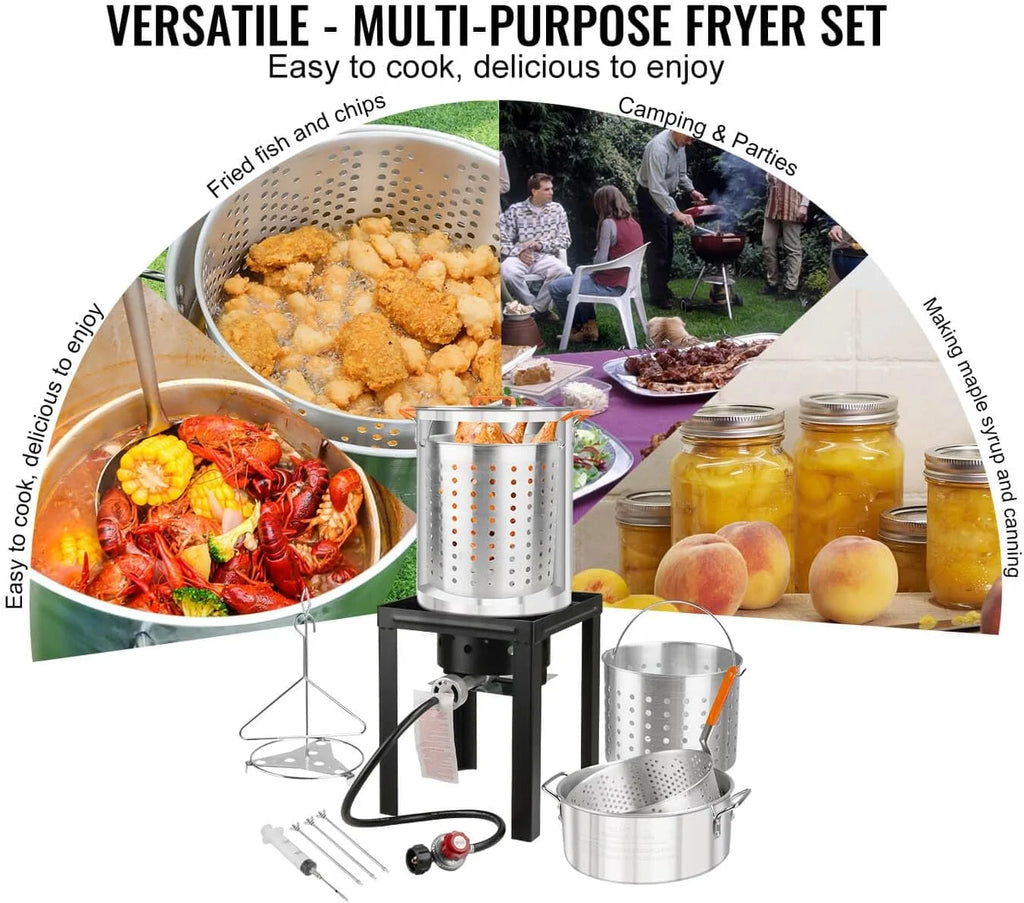Propane Outdoor Turkey Fryer 30 & 10 Quart Aluminum Seafood Boiler Steamer Kit E5826