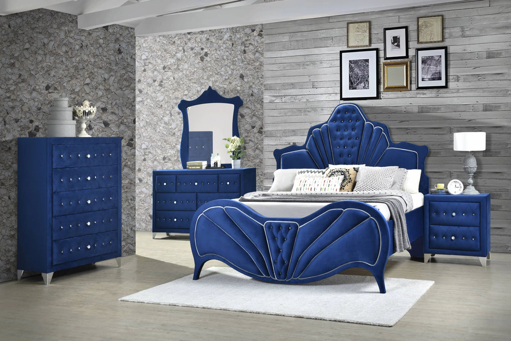 Blue Velvet Upholstered 5-Drawer Chest G8003