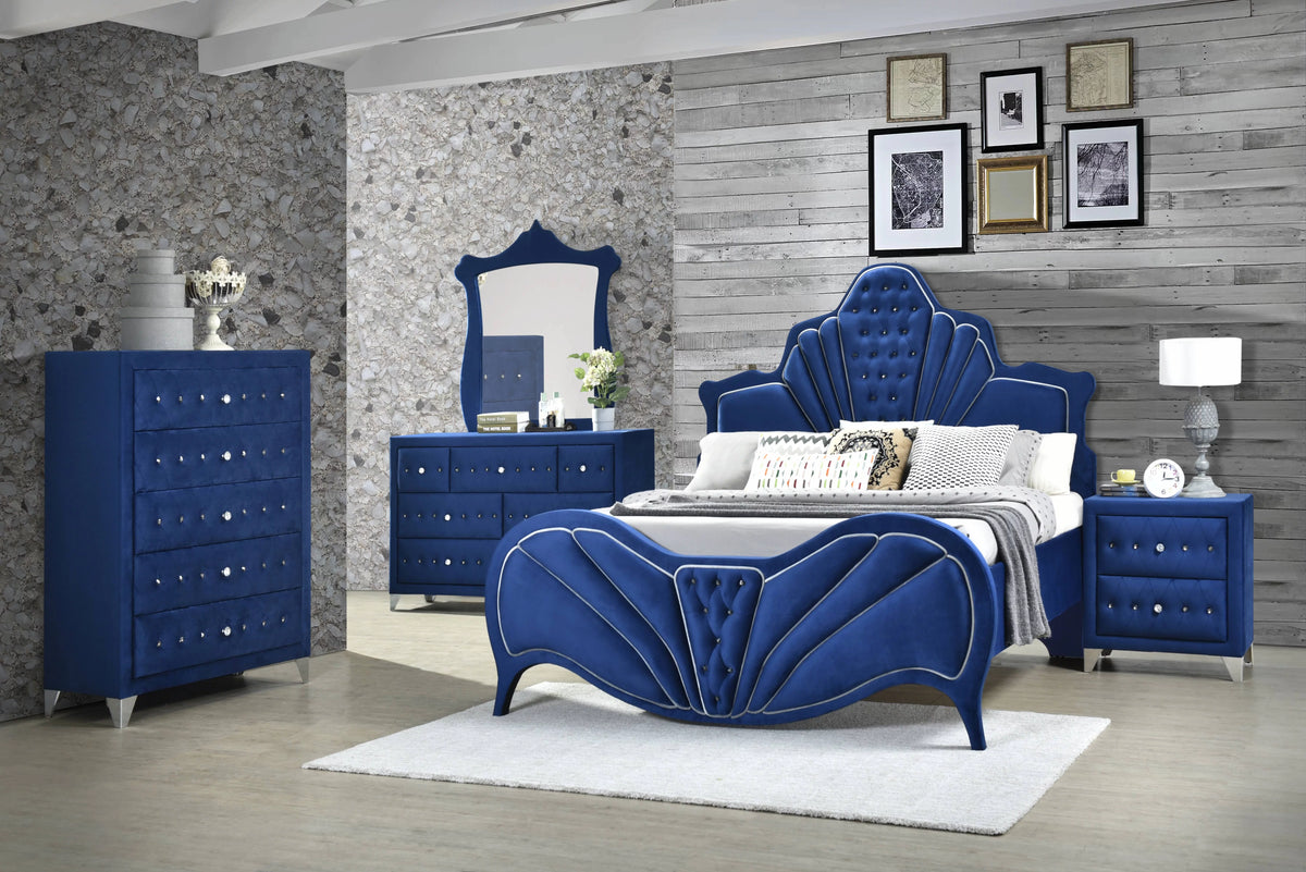 Blue Velvet Upholstered 5-Drawer Chest G8003
