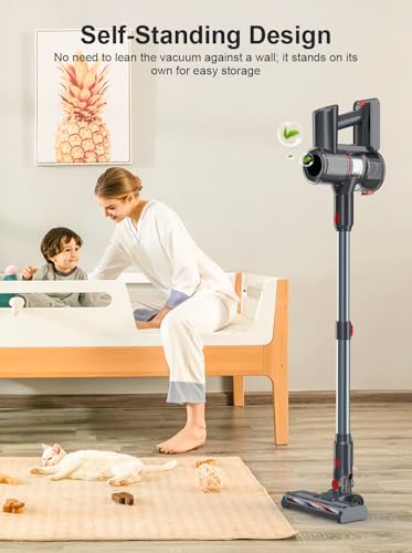 Cordless Vacuum Cleaner, 300W 45KPA Suction Power, 60 Min Runtime, Self-Standing Stick Vacuum with Wall Mount Charging, 3 Modes for Pet Hair, Carpet & Floor B896