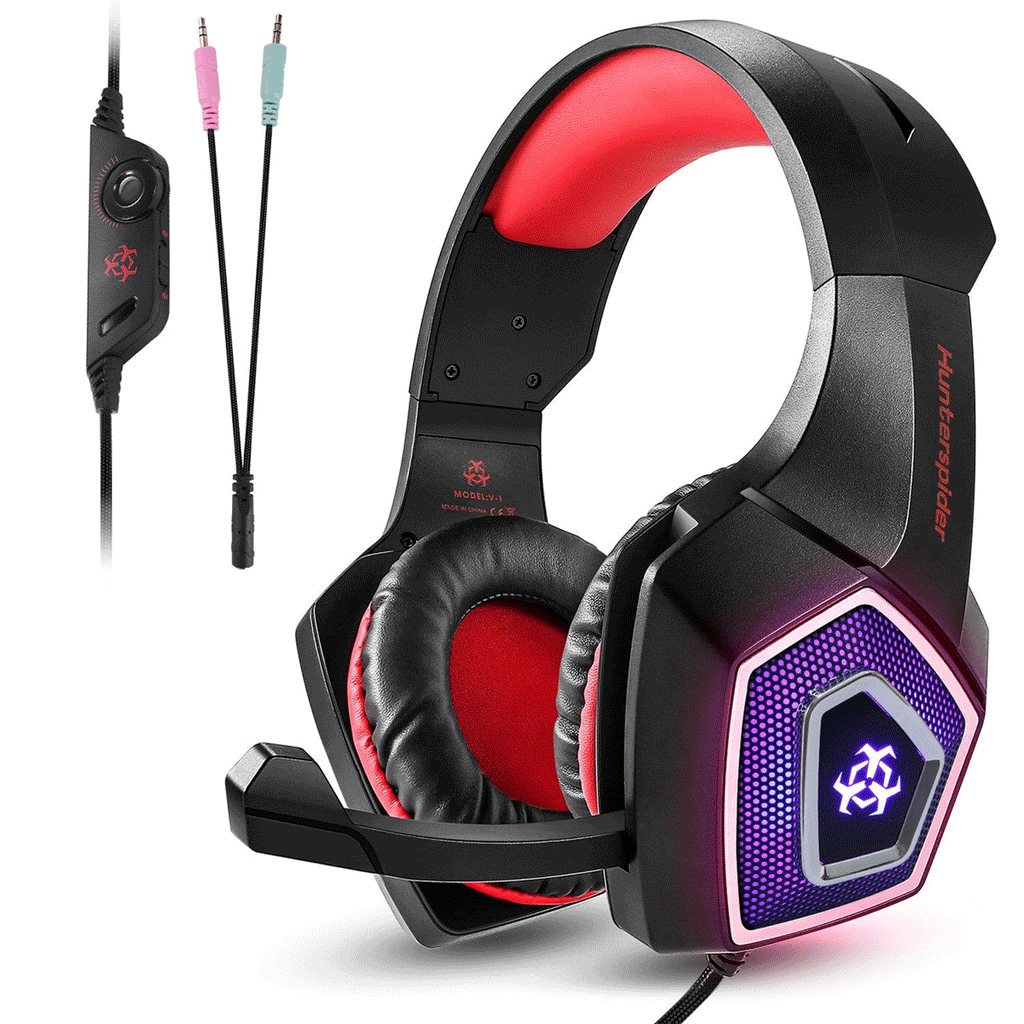 Gaming Headset with Mic, Over Ear 3.5mm Noise Canceling LED Light H894