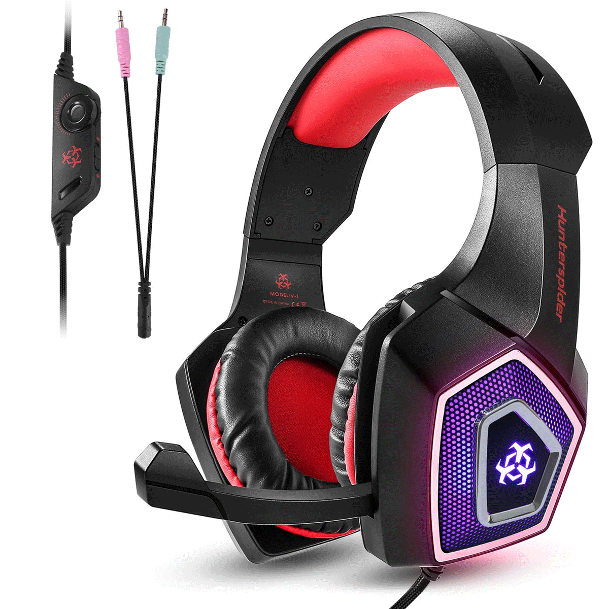 Gaming Headset with Mic, Over Ear 3.5mm Noise Canceling LED Light H894