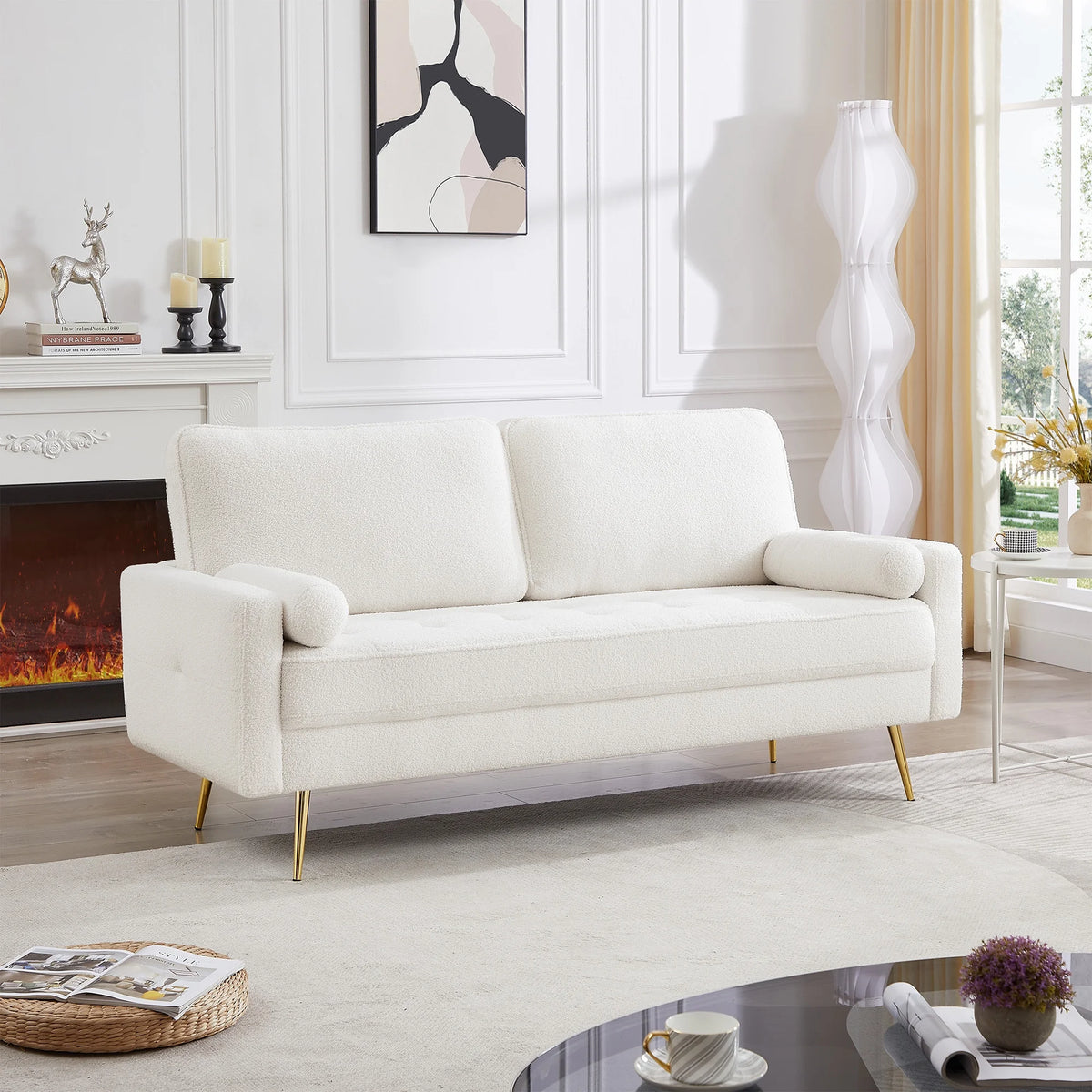 2 Seater Boucle Sofa with 2 Pillow V154474