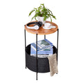 Round Wood Bedside Table with Storage Basket O6493