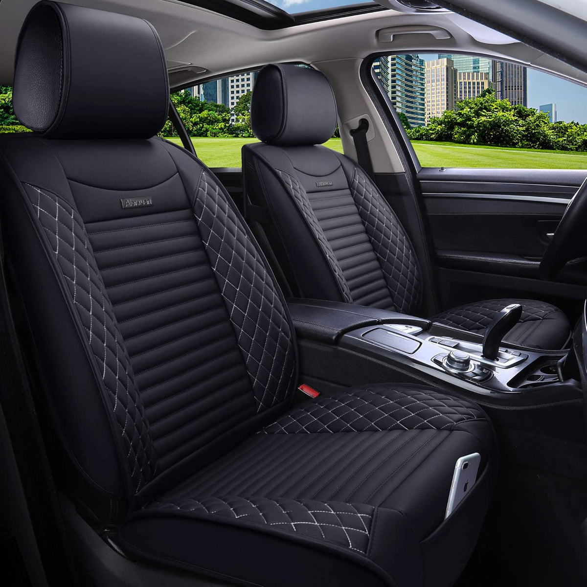 5 Car Seat Covers Full Set Waterproof Leather Universal Fit Black-Red J5213