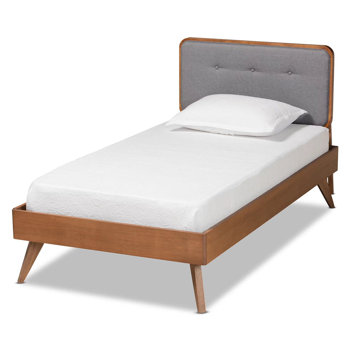 Twin Dark Grey Walnut Brown Upholstered Tufted Platform Bed D382709