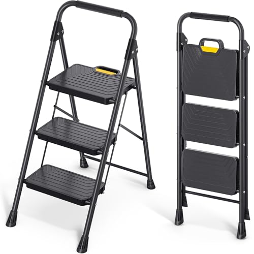 4 Step Steel Step Stool with Handrail, Black M2606