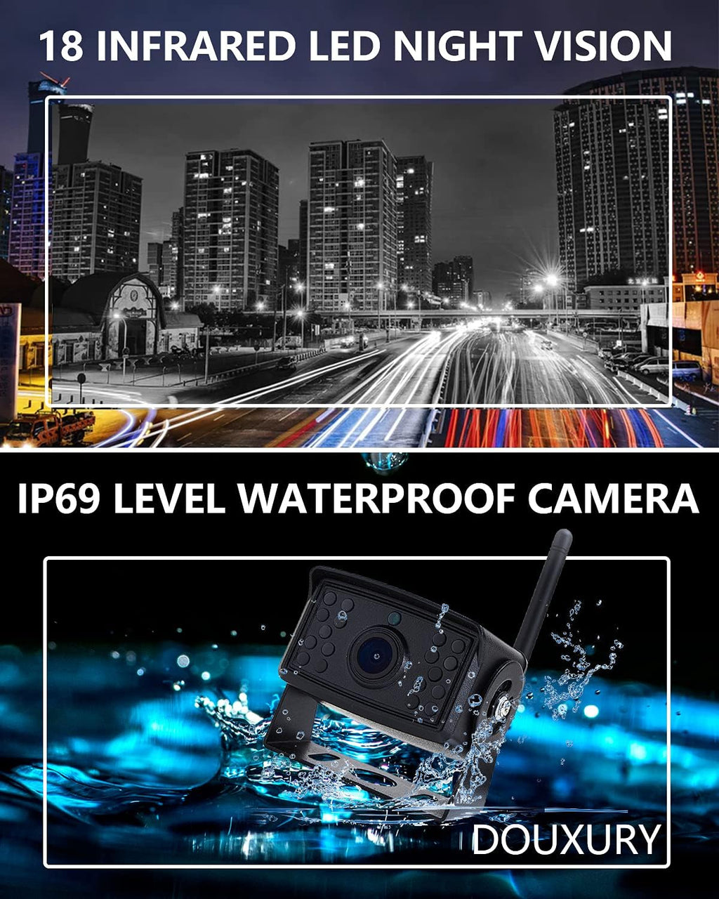 Wireless Backup Camera IP69 Waterproof 170° Wide View Angle HD 1080P with 7 Monitor D664529