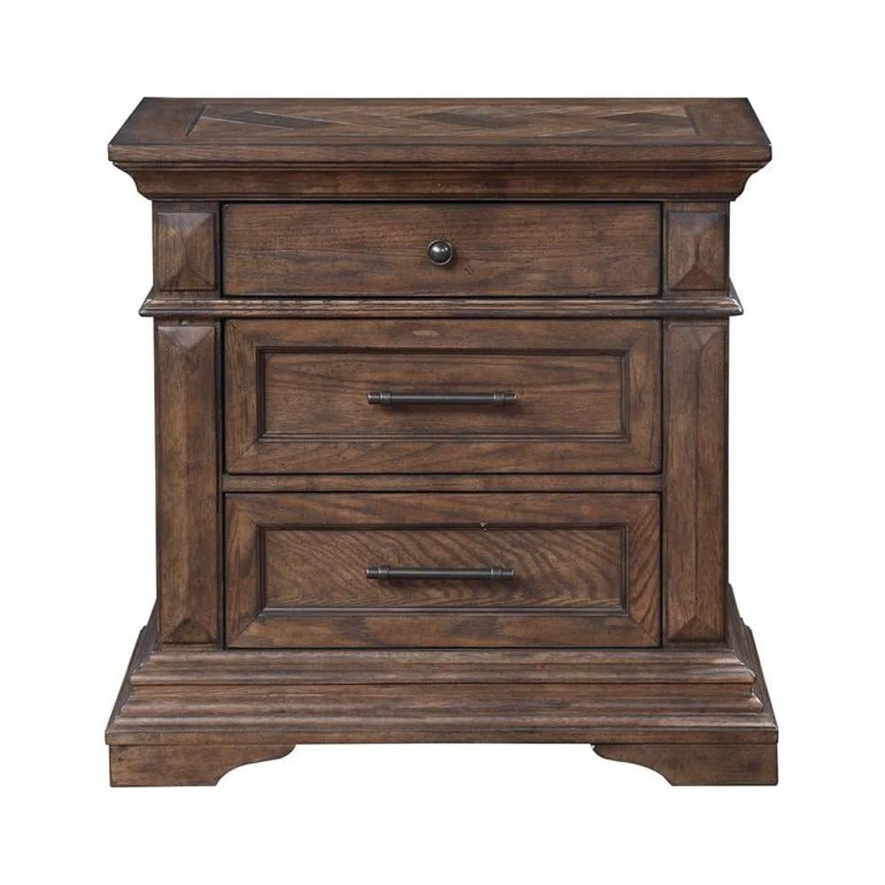 Solid Wood 3-Drawer Nightstand in Brushed Walnut M233