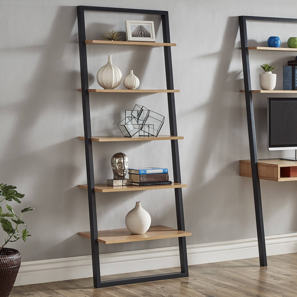 Leaning Ladder Shelves Natural and White O5214