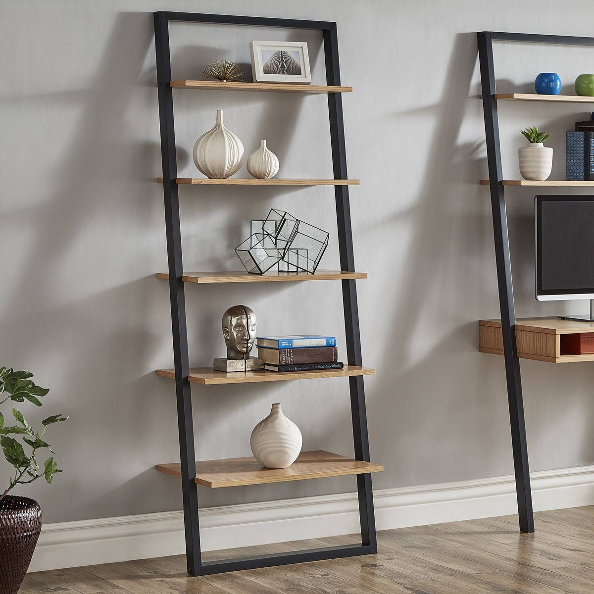 Leaning Ladder Shelves Natural and White O5214