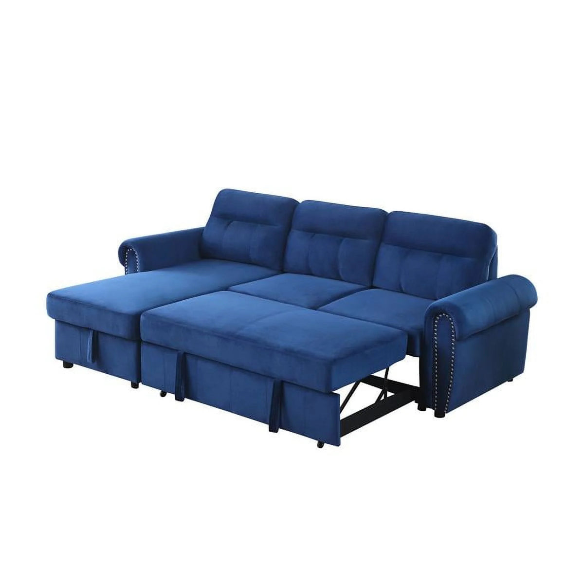 Blue Velvet Reversible Sleeper Sectional Sofa Chaise G74413