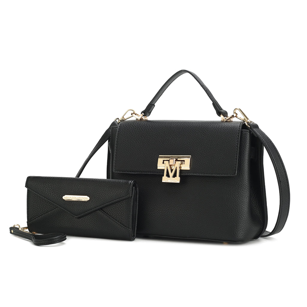 Black Vegan Leather Satchel & Wristlet Wallet Q96024