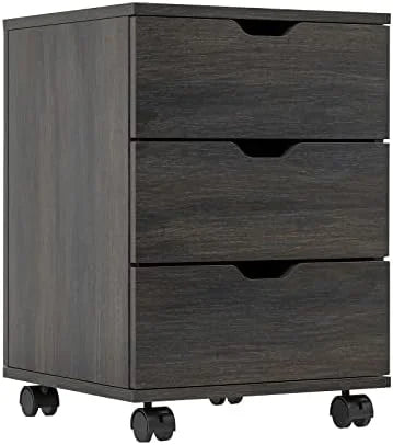 3 Drawer Black Wood Mobile File Cabinet R12018