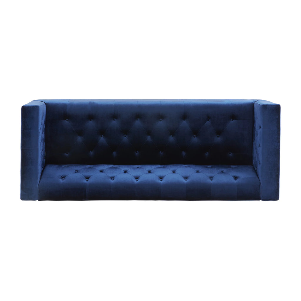 Midnight Blue Espresso Gold Tufted Fabric 3 Seater Sofa D2699