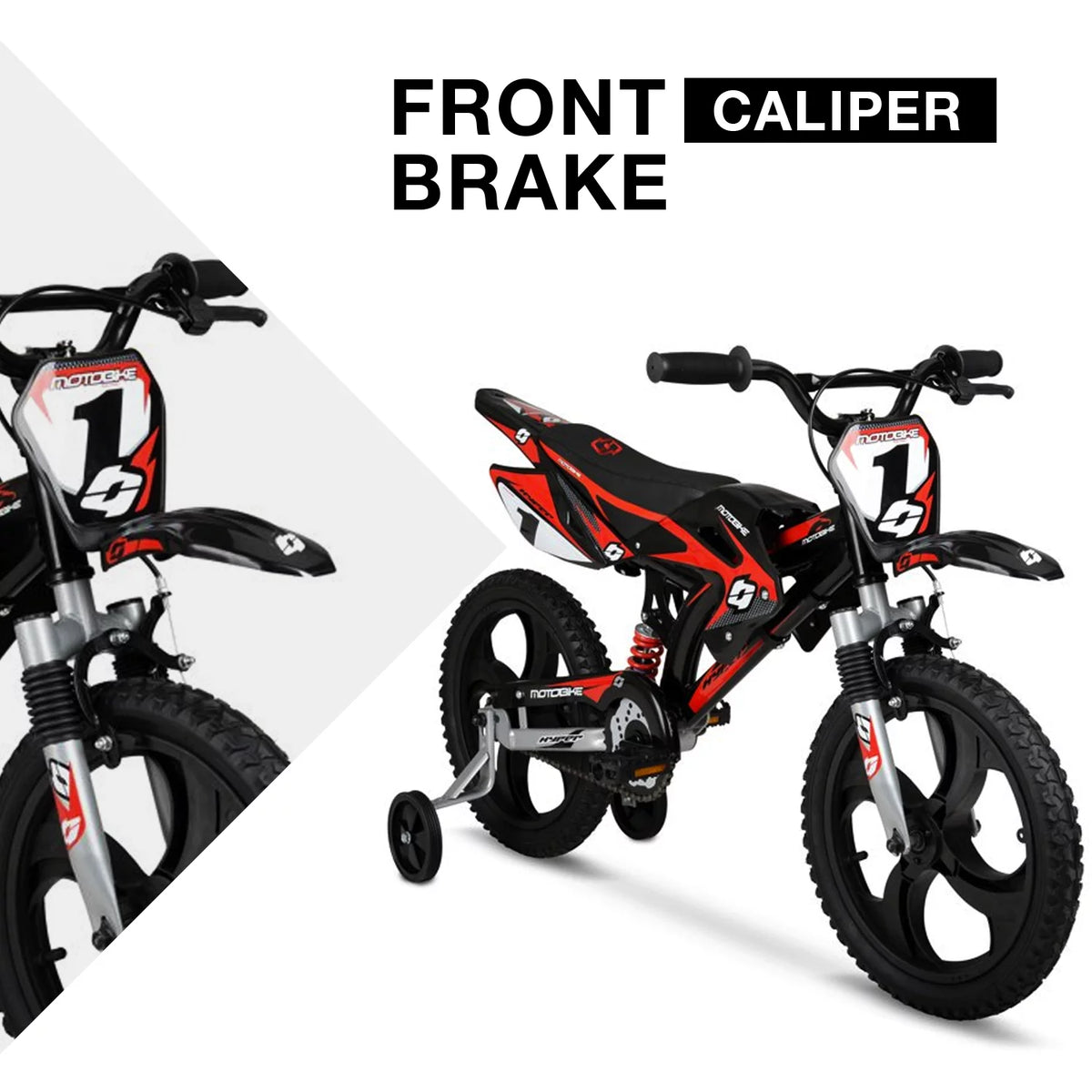 16 Kids Moto Bike with Training Wheels, Black/Red A763819