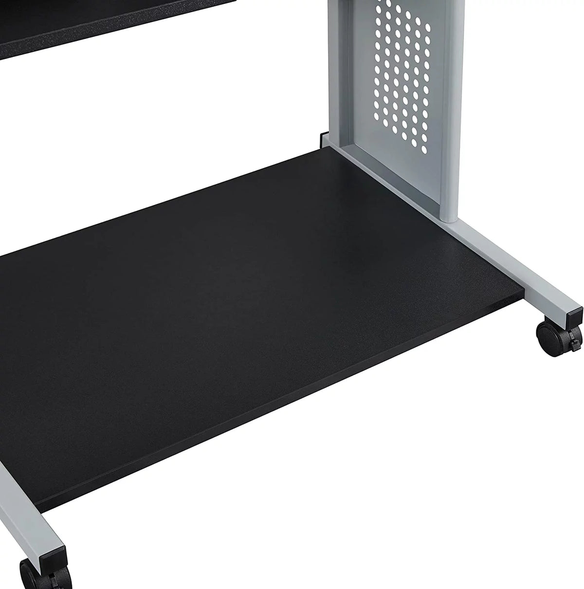 Black 2 Tier Rolling Computer Desk with Keyboard Tray T40974