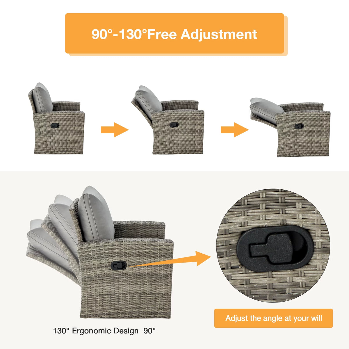 6 Pieces Wicker Rattan Sofa and Table V812712