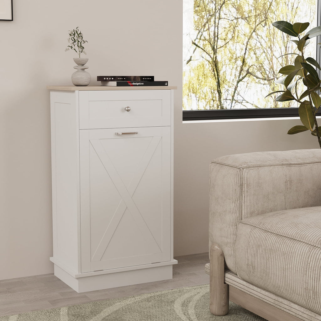 White Tilt Out Trash Can Cabinet R572817