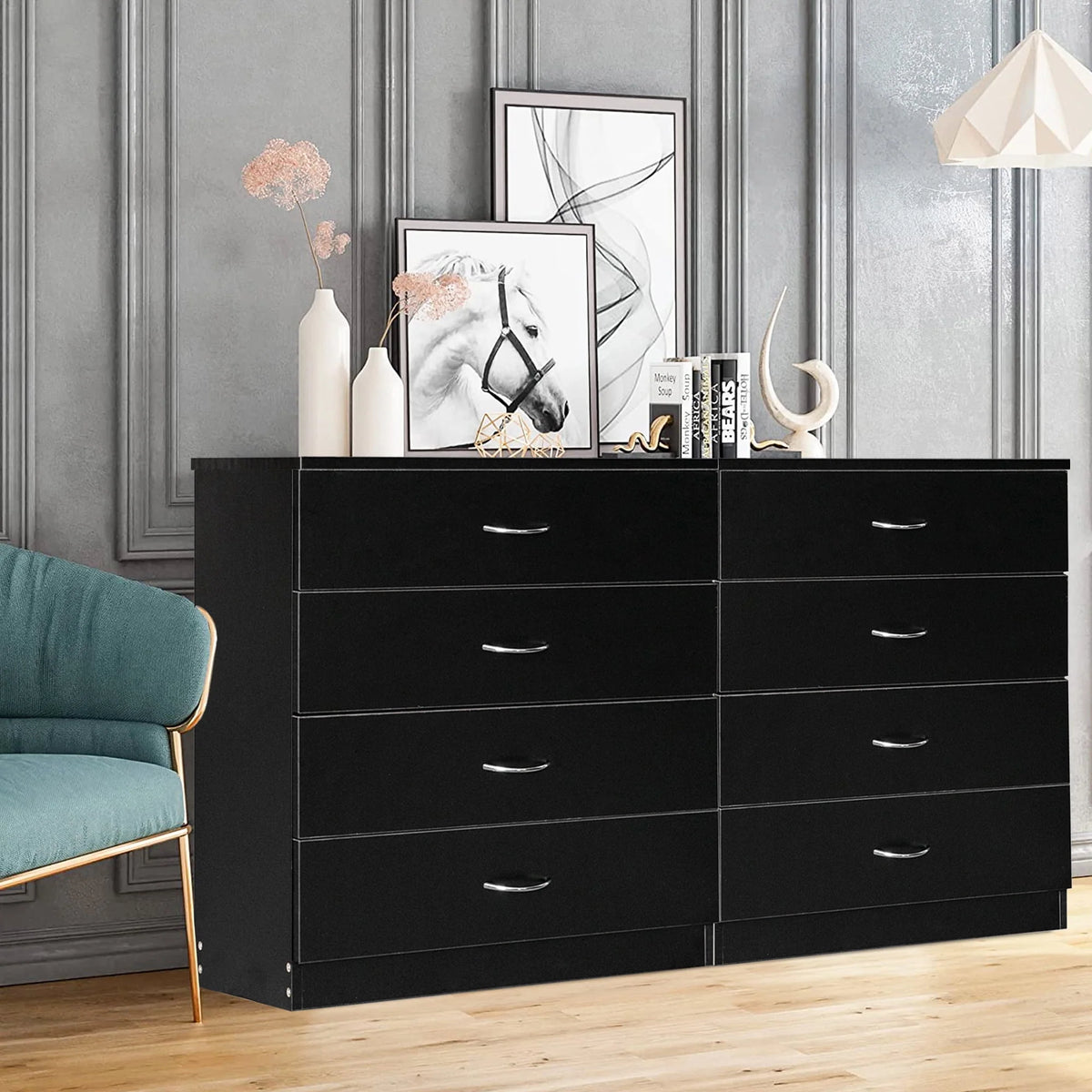Black 4 Drawer Wood Dresser P712