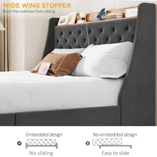 Queen Size Upholstered Platform Bed Frame with 4 Storage Drawers F3811